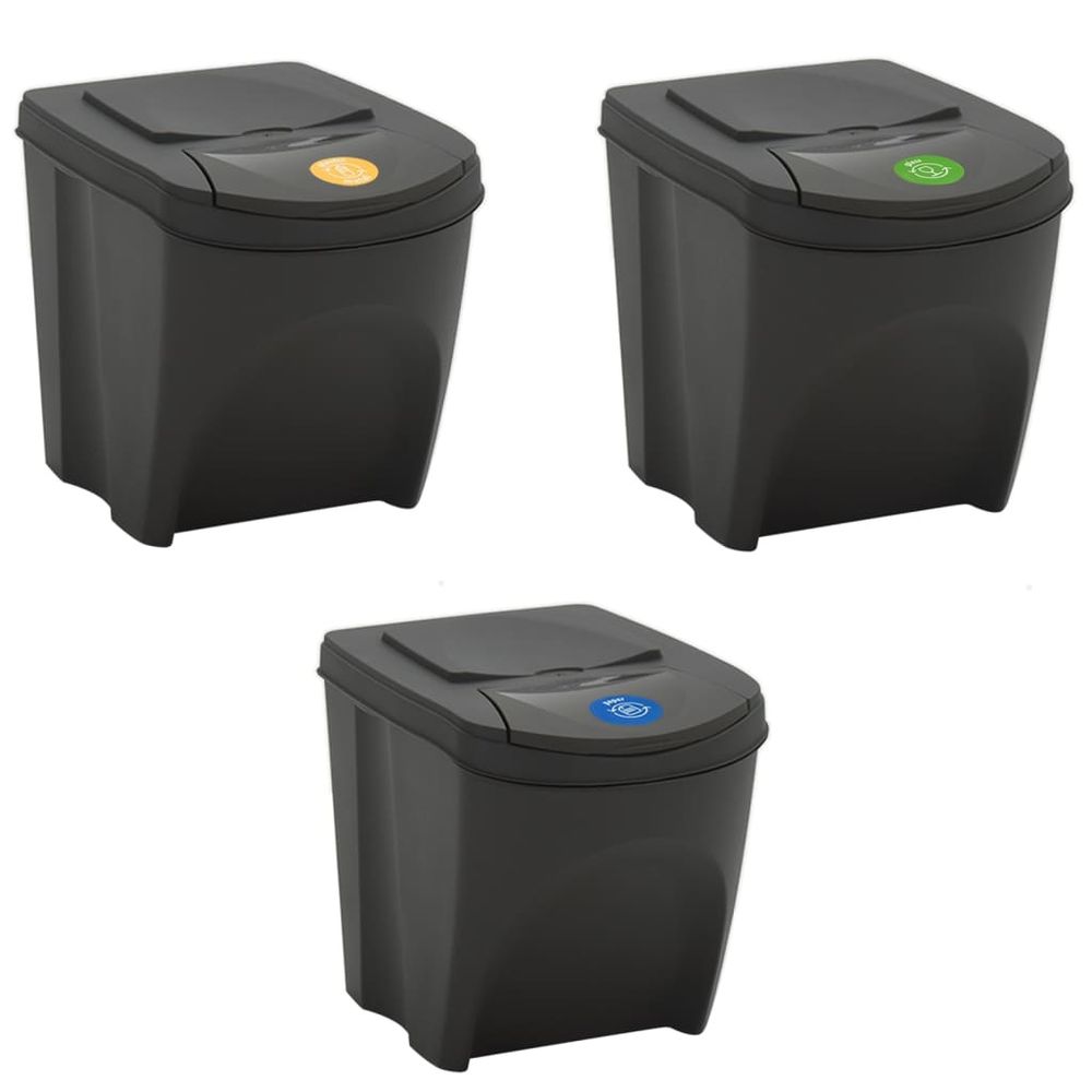 Stackable Garbage Bin Boxes 3 pcs Grey 75 L Polypropylene