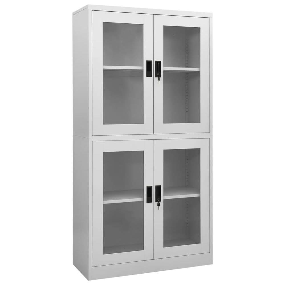 Office Cabinet White 90x40x180 cm Steel and Tempered Glass