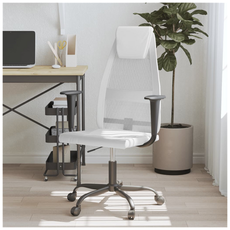 Office Chair White Mesh Fabric and Faux Leather