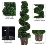 PE Set of 2 Artificial Boxwood Spiral Topiary Plant Tree's Green