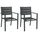 Outsunny 2 PCs Dining Chairs, Stackable Design Aluminium Outdoor Armchairs Grey