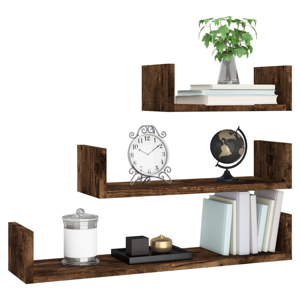 Wall Display Shelves 3 pcs Smoked Oak Engineered Wood