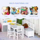 4-Piece Set Kids Wood Table Chair Bench Storage Function for 3 Years+