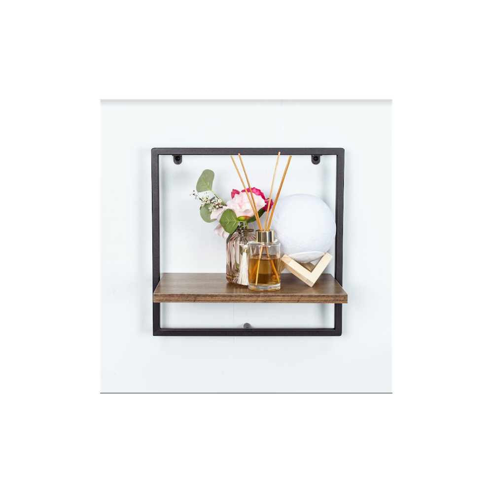 1 Tier Dark OAK Wall Shelf with Black Metal Frame