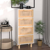 Sideboard White 40x30x90 cm Solid Wood Pine and Natural Rattan