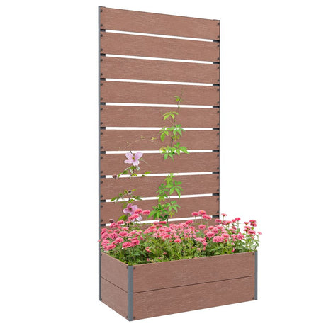 Outsunny Raised Garden Bed with Trellis and Drainage Hole, Planter Box, Grey