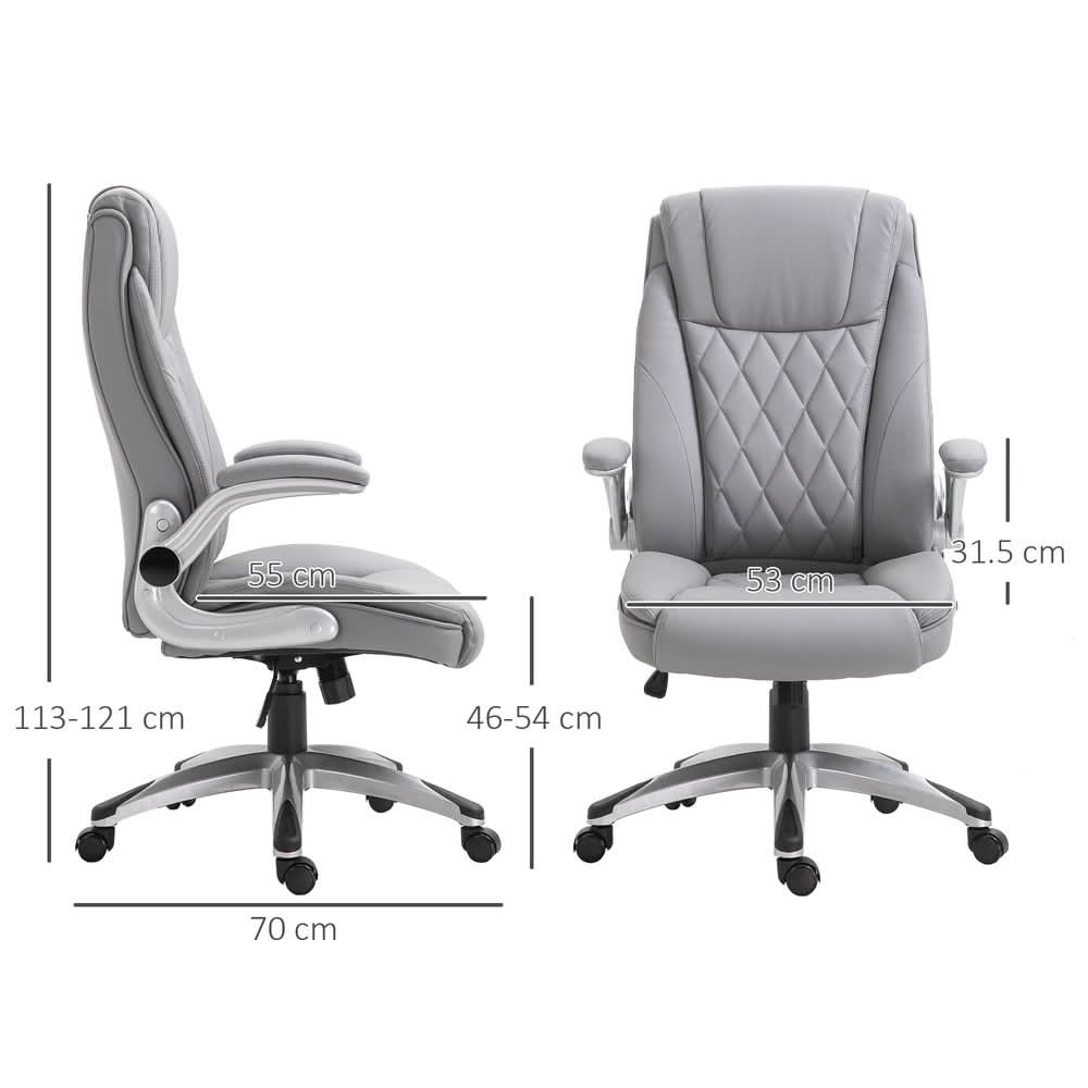 High Back Executive Office Chair Home Swivel PU Leather Chair, Grey