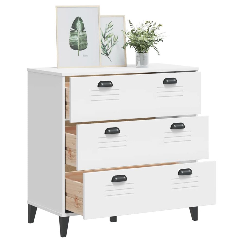 Drawer Cabinet White Solid Wood Pine