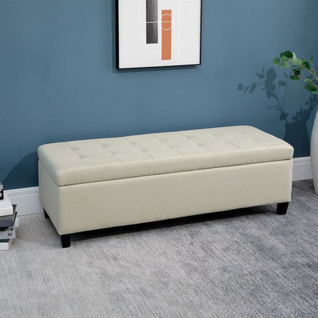 Linen Storage Ottoman Bench Padded w/ Tufting Hinged Lid Wood Frame Feet