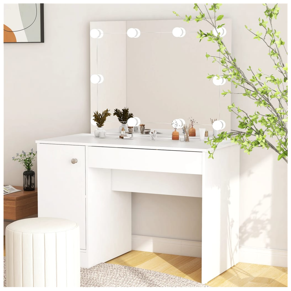 Makeup Table with LED Lights 110x55x145 cm MDF White