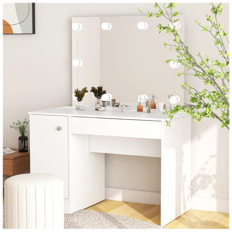 Makeup Table with LED Lights 110x55x145 cm MDF White