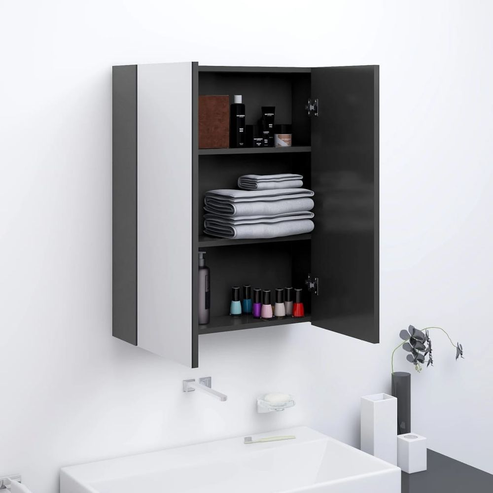 Bathroom Mirror Cabinet 60x15x75 cm MDF Shining Black