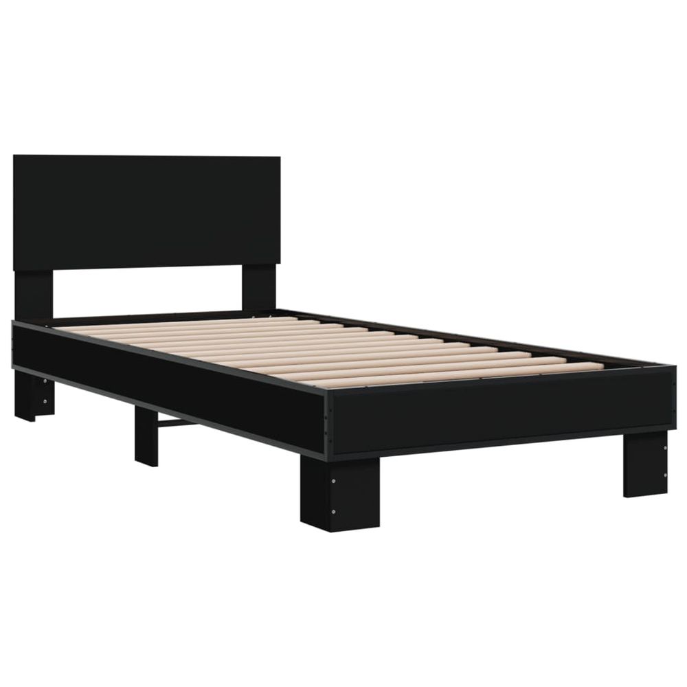 Bed Frame Black 90x190 cm Single Engineered Wood and Metal