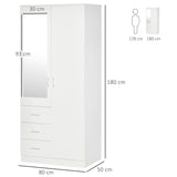 2-Door Wardrobe w/ Adjustable Shelf 3 Drawers for Bedroom, 180cm, White