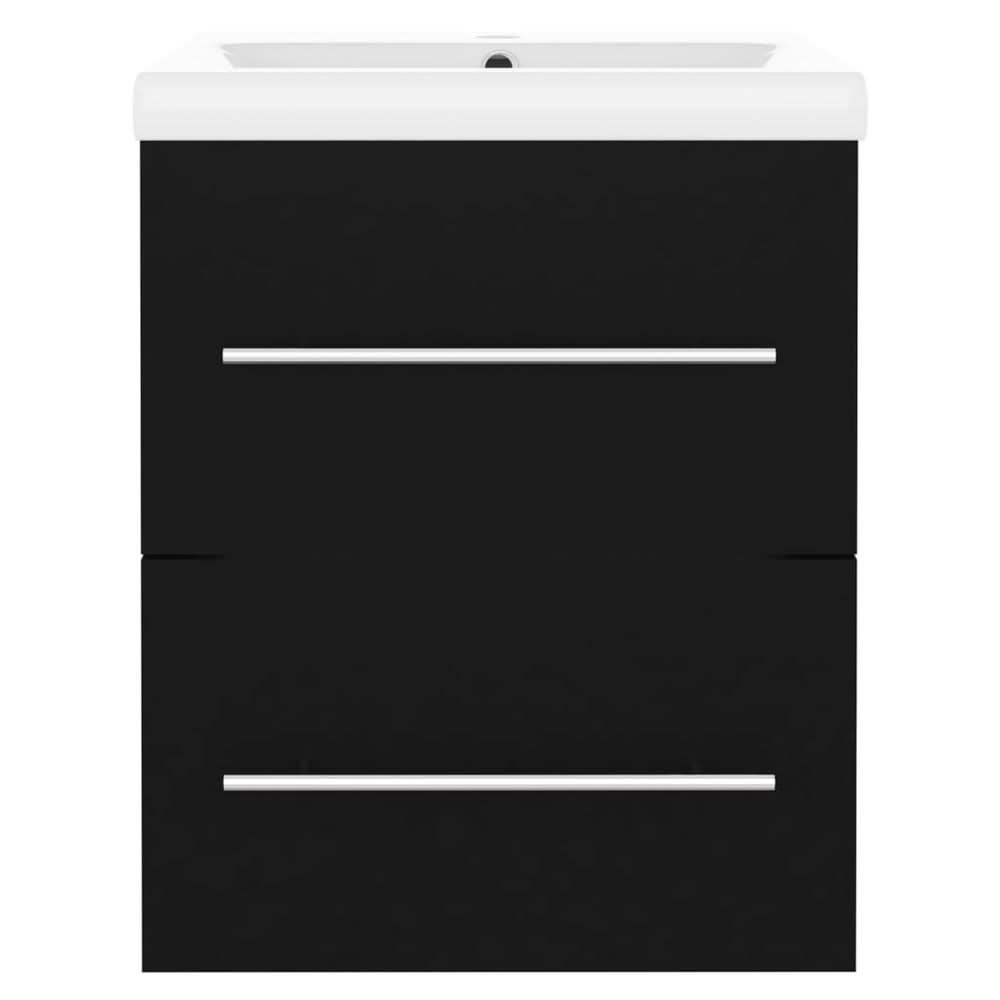 Sink Cabinet with Built-in Basin Black Engineered Wood