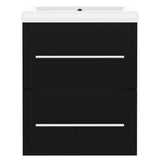 Sink Cabinet with Built-in Basin Black Engineered Wood