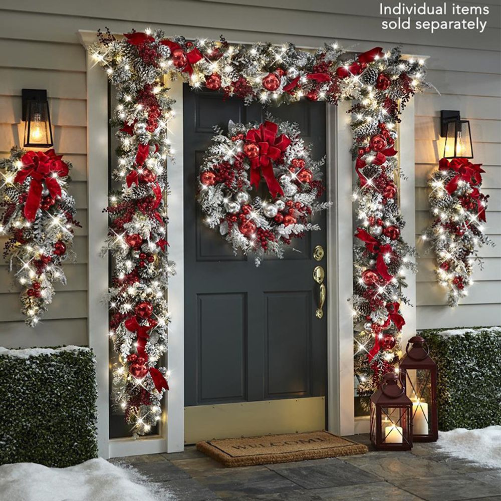 2023 New Christmas Wreath Front Door Christmas Wreath Red Ball Ornaments Door Window Mantle Indoor Outdoor Christmas Decoration