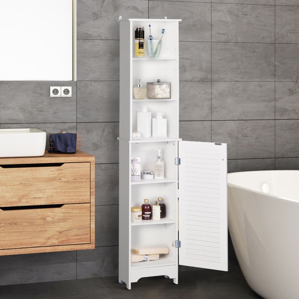 MDF 6-Tier Tall Bathroom Storage Cabinet White