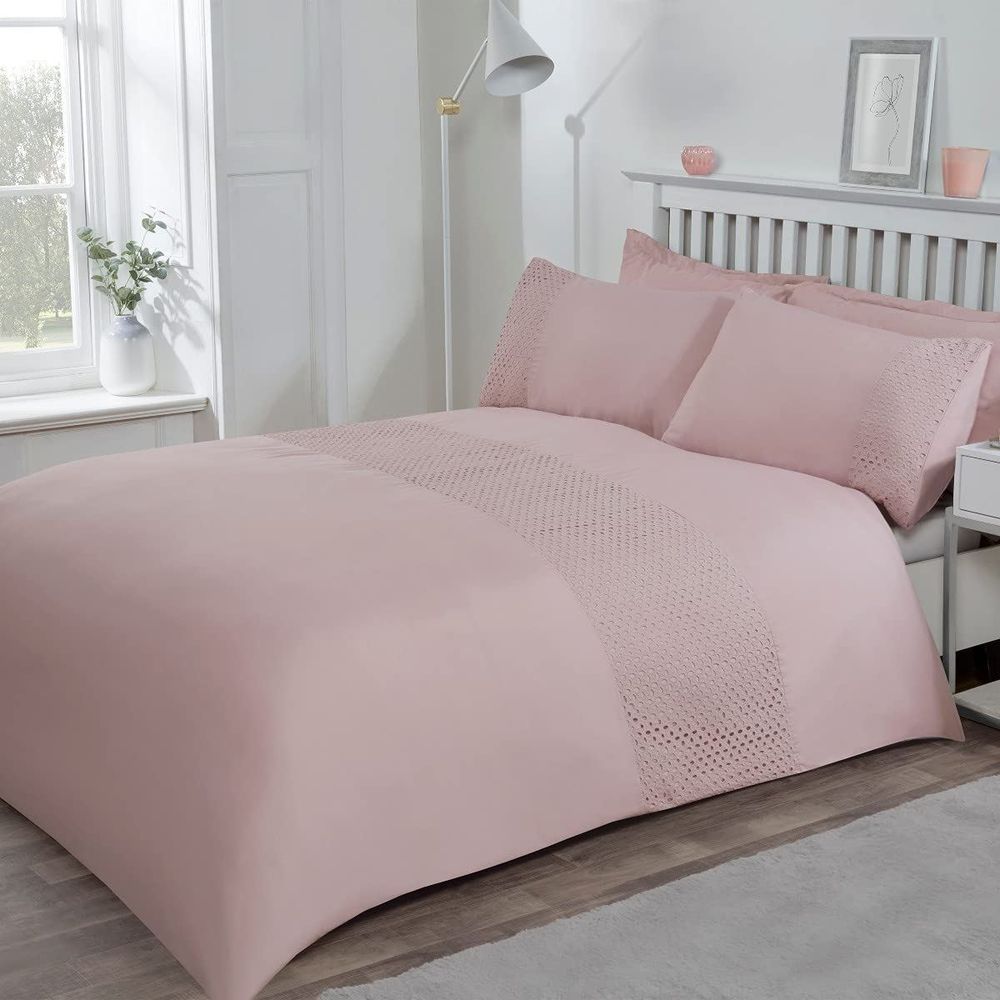 LACE BORDER BLUSH PINK DUVET SET SB