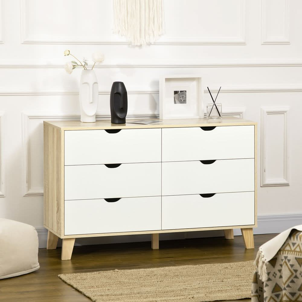 Chest of Drawers, 6 Drawer Unit Storage Chest Bedroom White and Brown