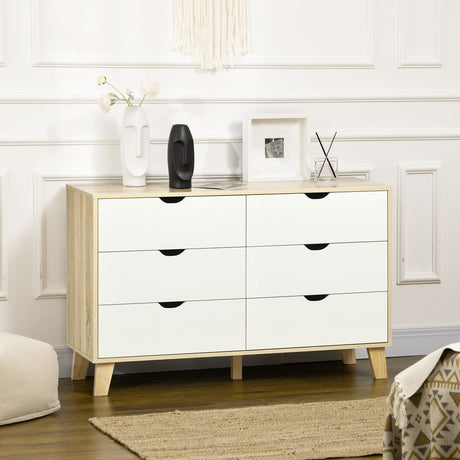 Chest of Drawers, 6 Drawer Unit Storage Chest Bedroom White and Brown