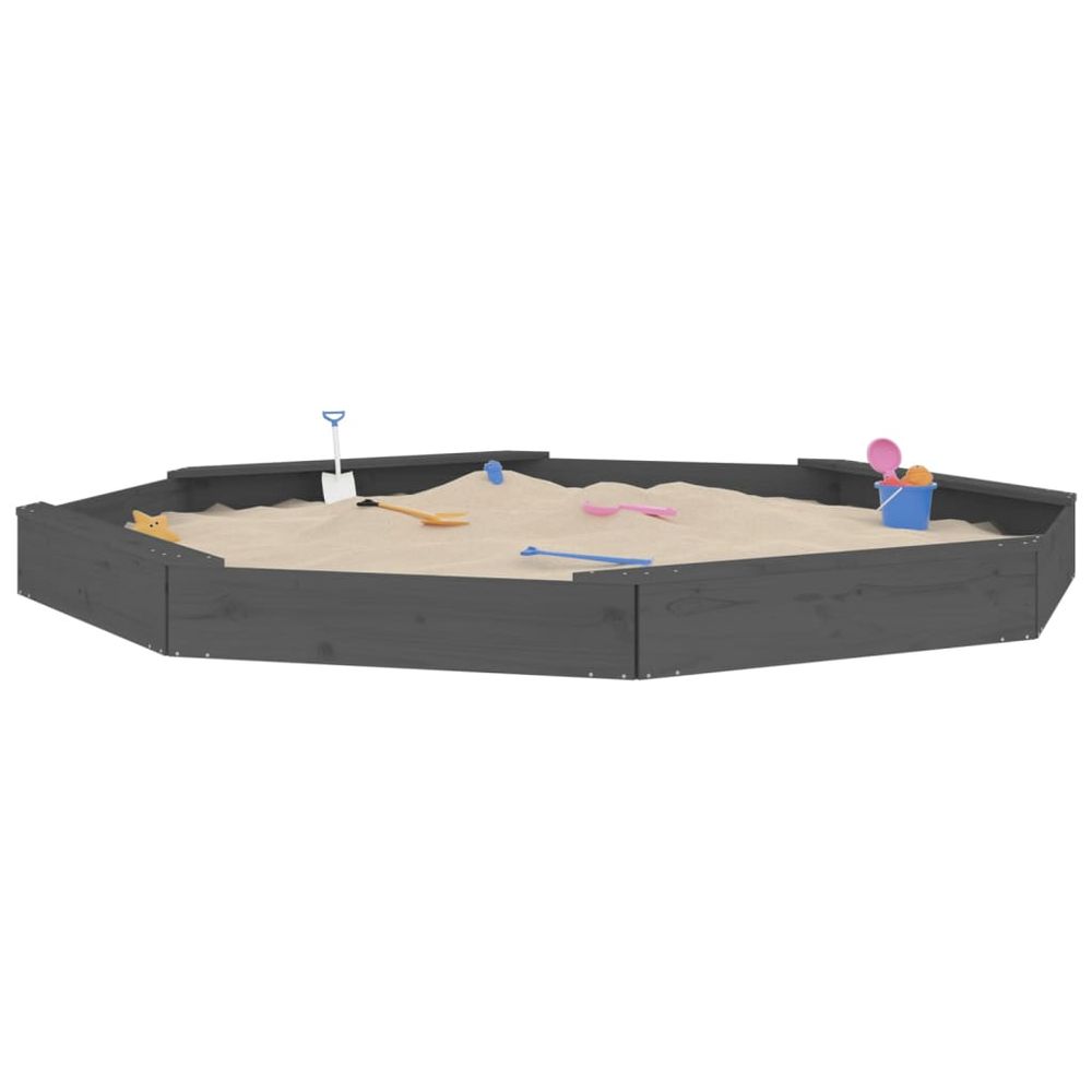 Sandbox with Seats Grey Octagon Solid Wood Pine