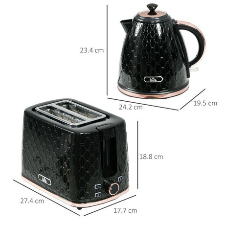 Kettle and Toaster Set 1.7L Fast Boil Kettle & 2 Slice Toaster Set Black