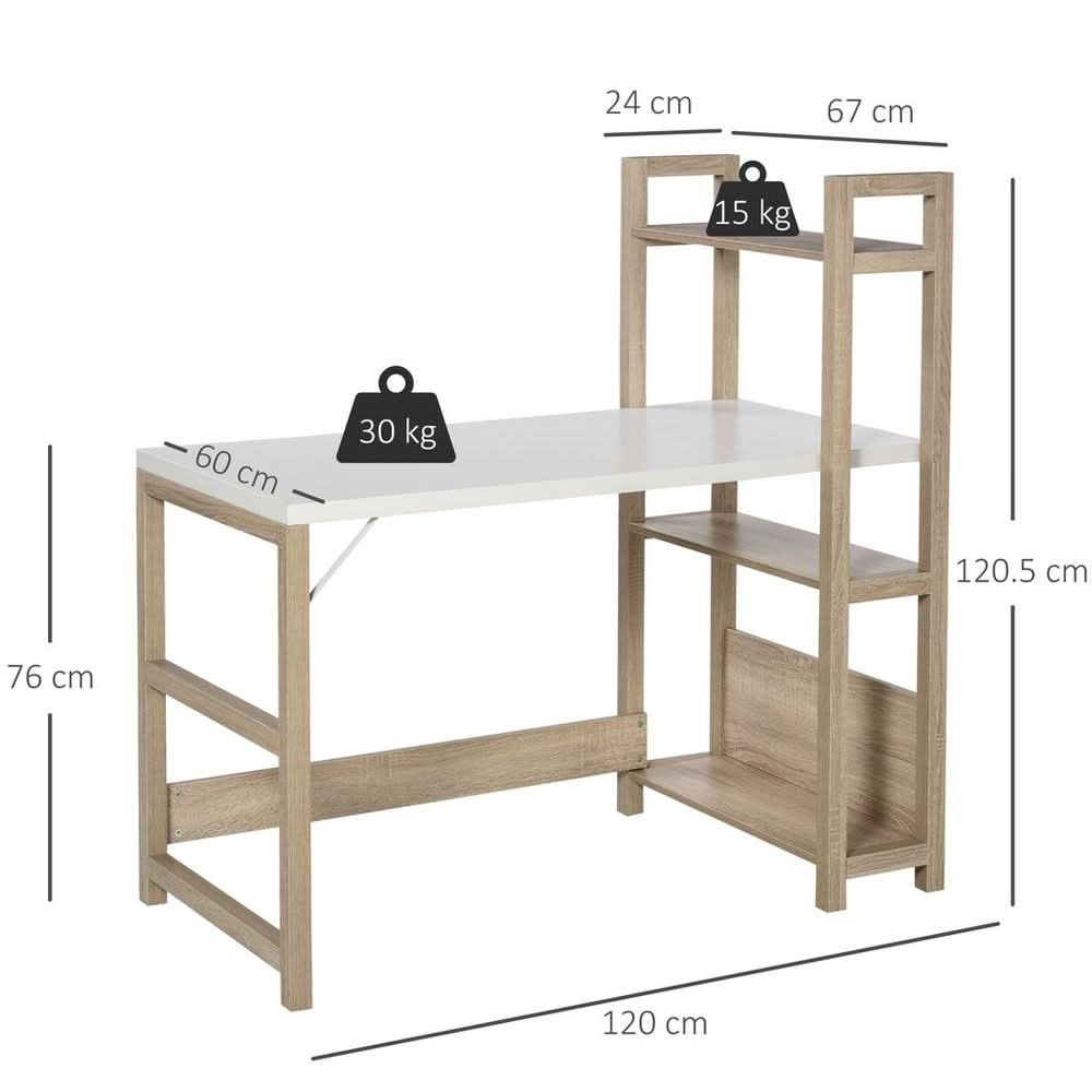 Rectangle Desk with Book Shelf Display Table Home Office, Wood Grain