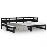 Pull-out Day Bed Black Solid Wood Pine 2x(90x200) cm