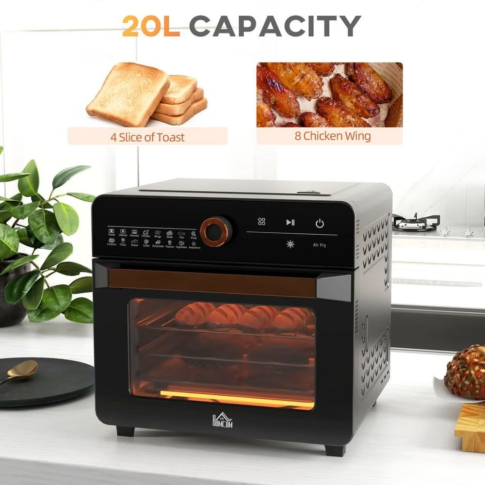 Air Fryer Oven 20L Countertop Mini Oven with 17 Presets 1400W Black