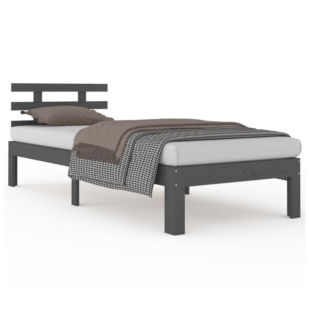 Bed Frame Grey Solid Wood 90x190 cm 3FT Single