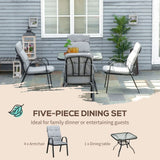 Outsunny Garden Dining Set, Glass Table w/ Umbrella Hole & Texteline Seats