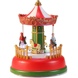 Illuminated Christmas Village Decoration Carnival Scene - Animated Carousel with Led Light Holiday Ornaments Gifts Music