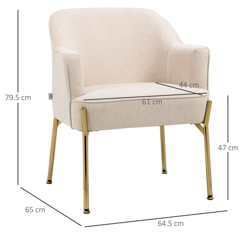 Fabric Armchair Accent Chair w/ Metal Legs for Living Room Bedroom White