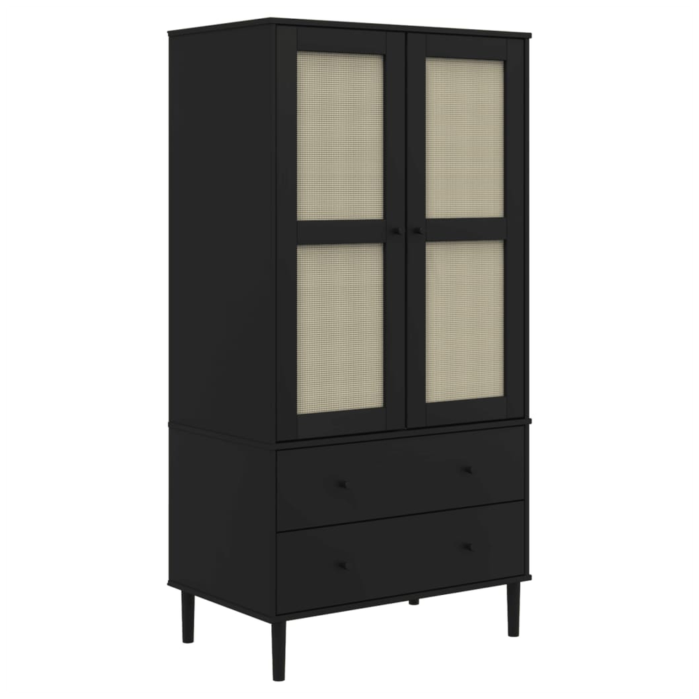 Wardrobe SENJA Rattan Look Black 90x55x175 cm Solid Wood Pine