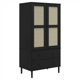 Wardrobe SENJA Rattan Look Black 90x55x175 cm Solid Wood Pine