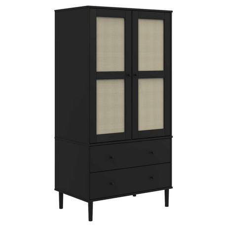 Wardrobe SENJA Rattan Look Black 90x55x175 cm Solid Wood Pine