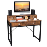 Old Wood Table Top Black Steel Frame Particle Board Two Small Drawers Two Large Drawers Computer Desk Can Be Used For Study Desk