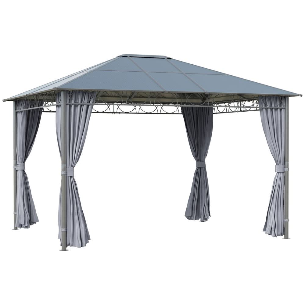 3.6 x 3(m) Hardtop Gazebo for Garden Party w/ Polycarbonate Curtains Outsunny