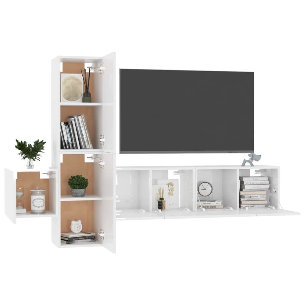 5 Piece TV Cabinet Set High Gloss White Engineered Wood