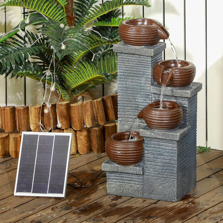 Solar Water Feature 4 Tier Cascade Water Fountain with LED Lights