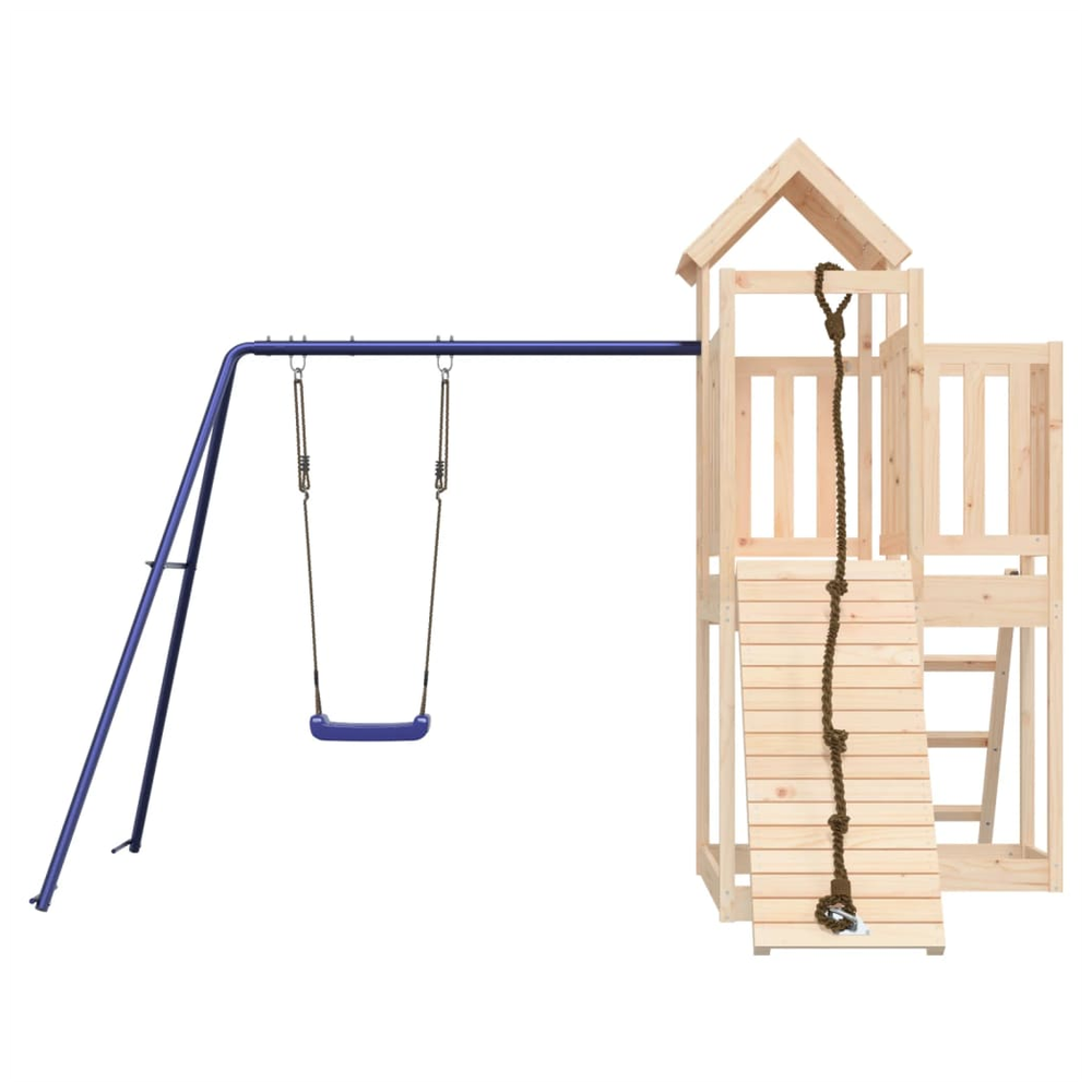 Playhouse with Climbing Wall Swing Solid Wood Pine