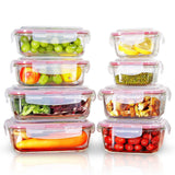 8 PCs Rectangle Square  Airtight Glass Food Containers with Lids Storage Kitchen Containers