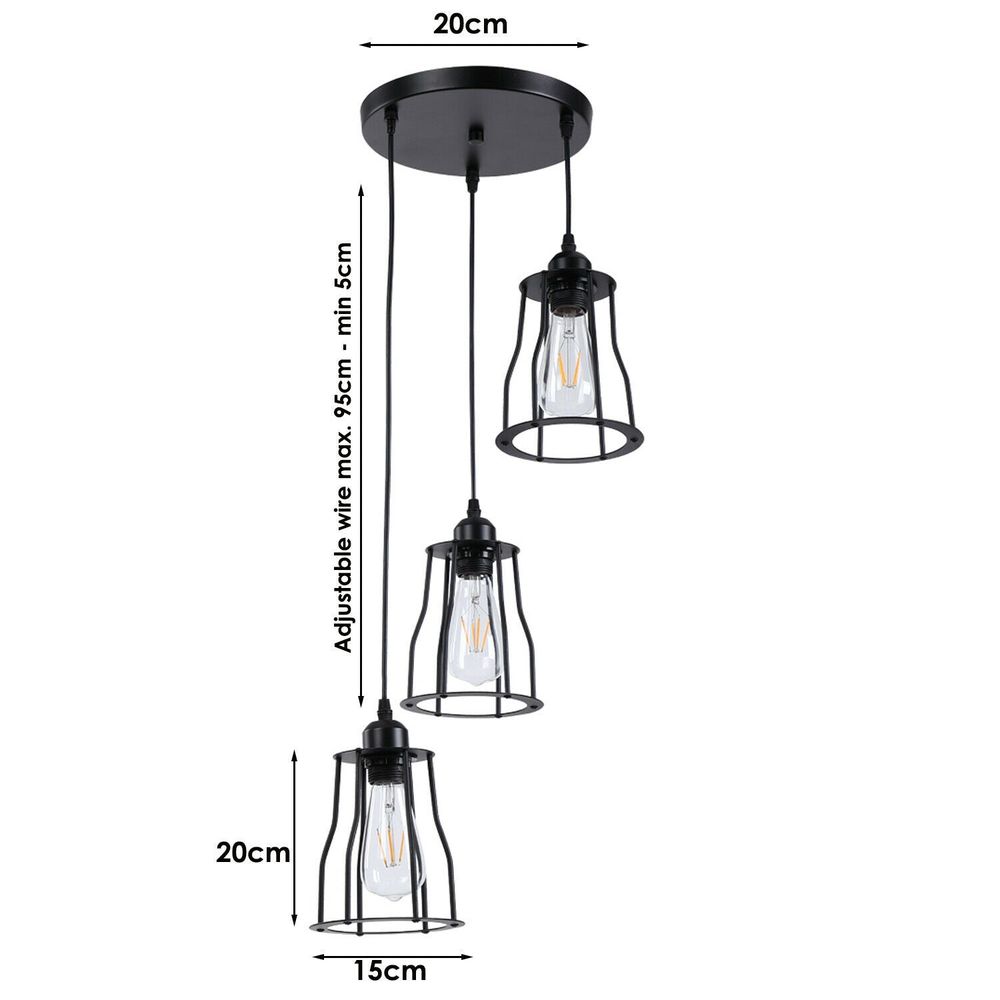 3-Lights Cage Pendant Light Hanging Lamp Ceiling Light Fixture~1381