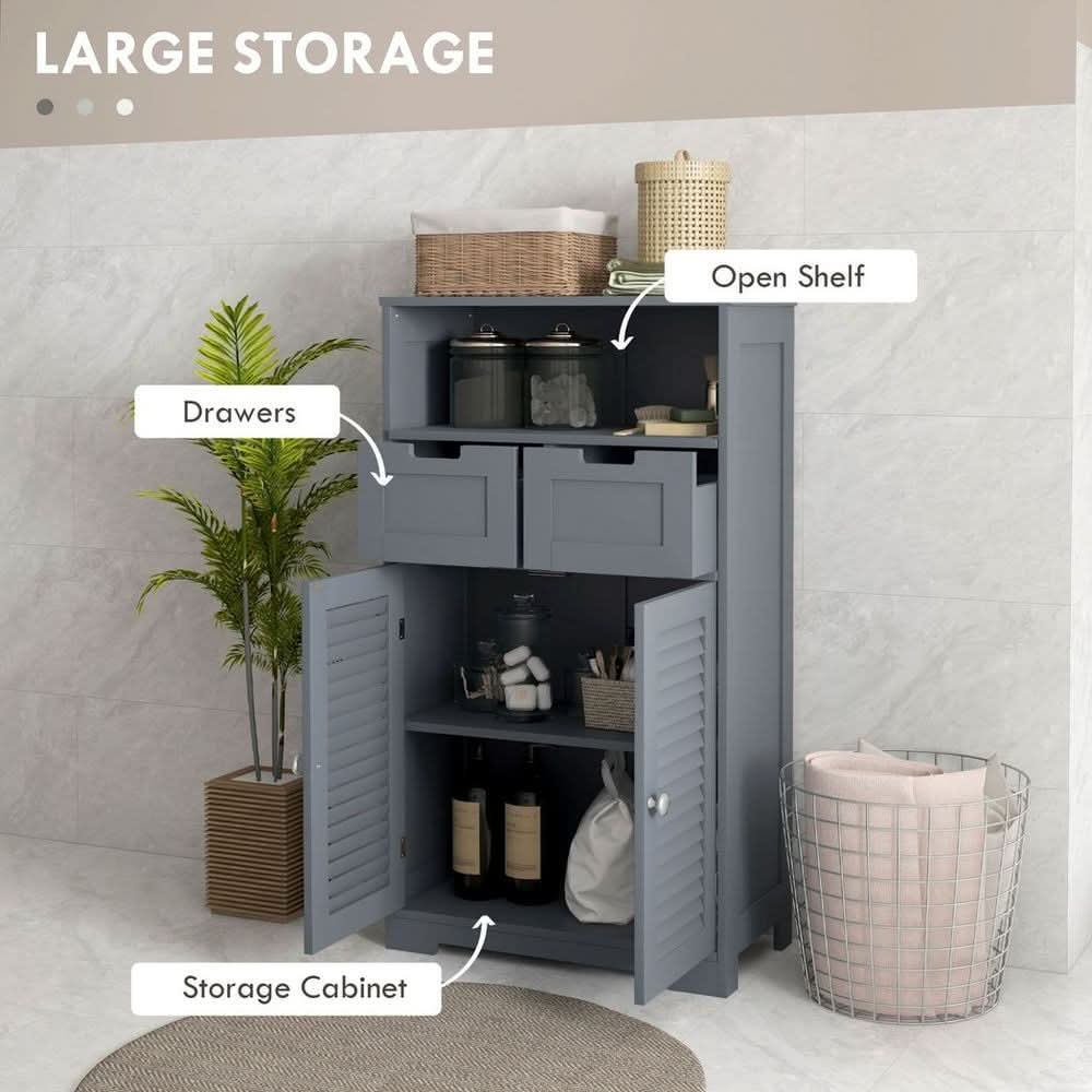 kleankin Bathroom Storage Cabinet, Small Bathroom Cabinet with Louvred Doors