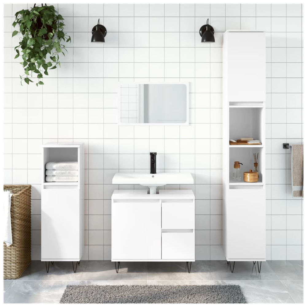 3 Piece Bathroom Furniture Set High Gloss White Engineered Wood