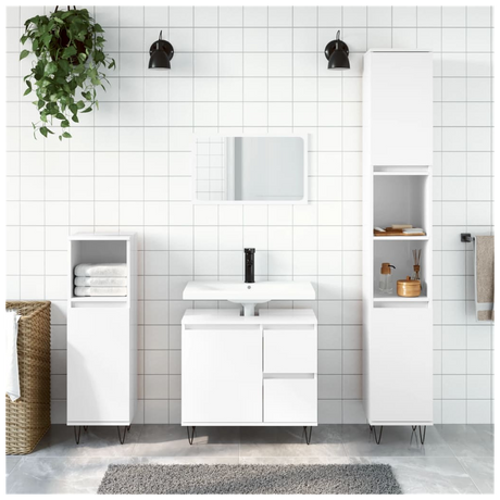 3 Piece Bathroom Furniture Set High Gloss White Engineered Wood