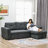 3 Seater Sofa Bed, Convertible Pull Out Sofa with Storage, Dark Grey