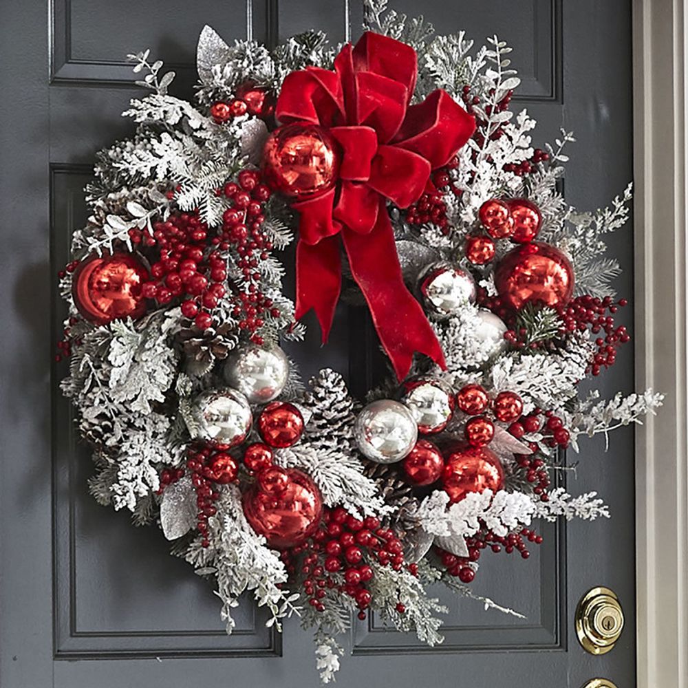 2023 New Christmas Wreath Front Door Christmas Wreath Red Ball Ornaments Door Window Mantle Indoor Outdoor Christmas Decoration