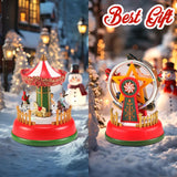 Illuminated Christmas Village Decoration Carnival Scene - Animated Carousel with Led Light Holiday Ornaments Gifts Music